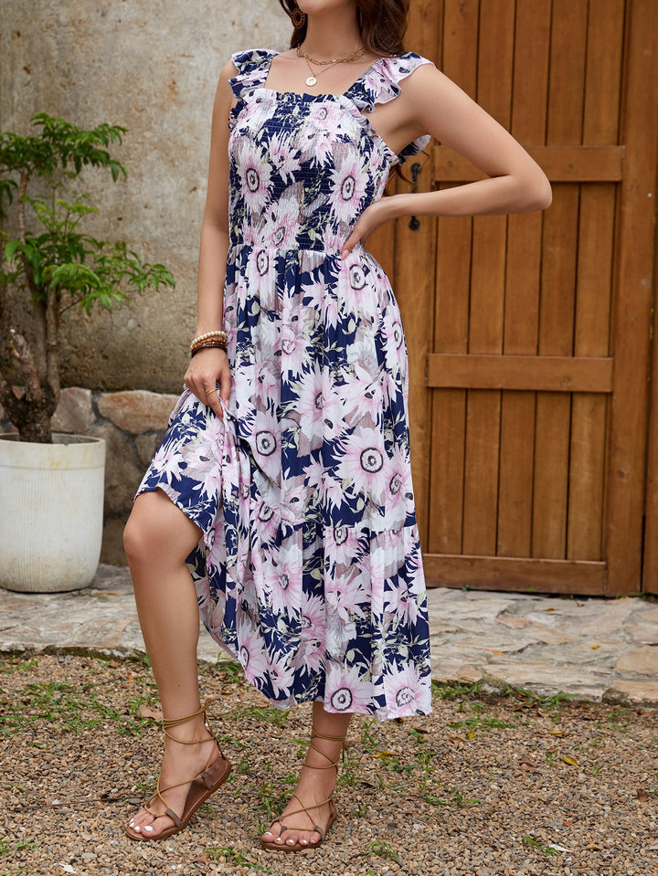 Ladies Flowers Ruffle Maxi Dress Lune London