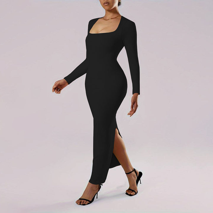 Robe maxi à manches longues pour femmes avec décolleté profond et coupe flatteuse pour la silhouette Chic & Stil