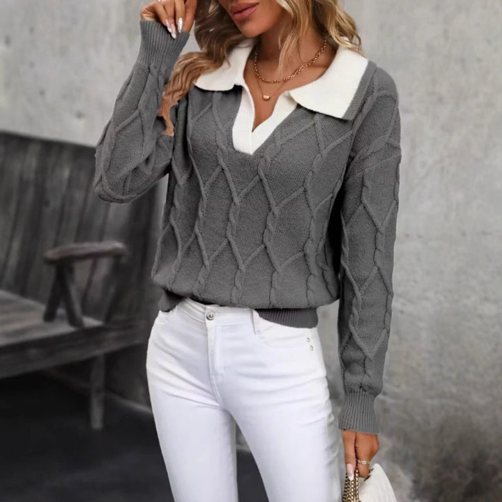 Pull en maille pour femme avec col polo classique et texture en diamant Chic & Stil