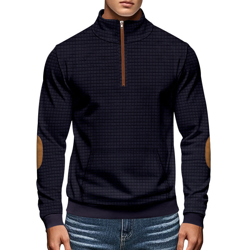 Sporty pullover for men with half-zip closure and textured surface Lune London