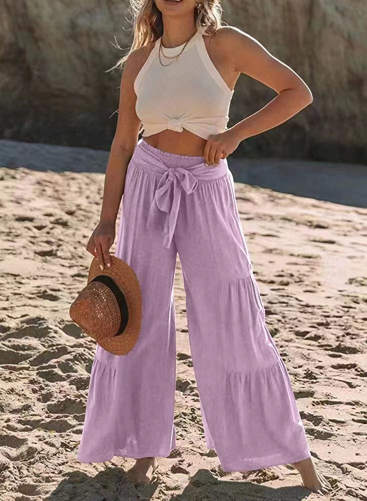 Airy Palazzo Pants for Women with Elastic Waist and Practical Tying Belt Lune London