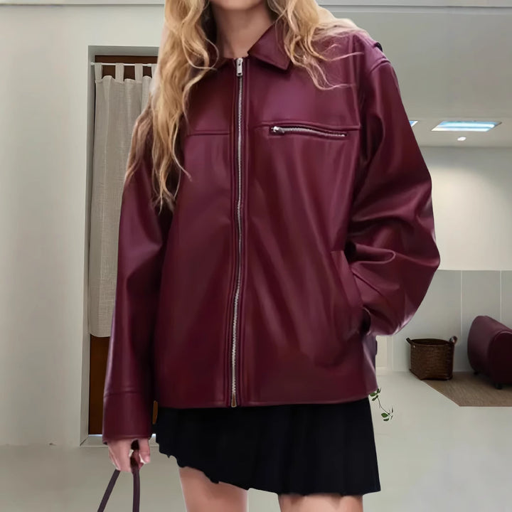 Women's casual fashion leather jacket with asymmetric zips Lune London