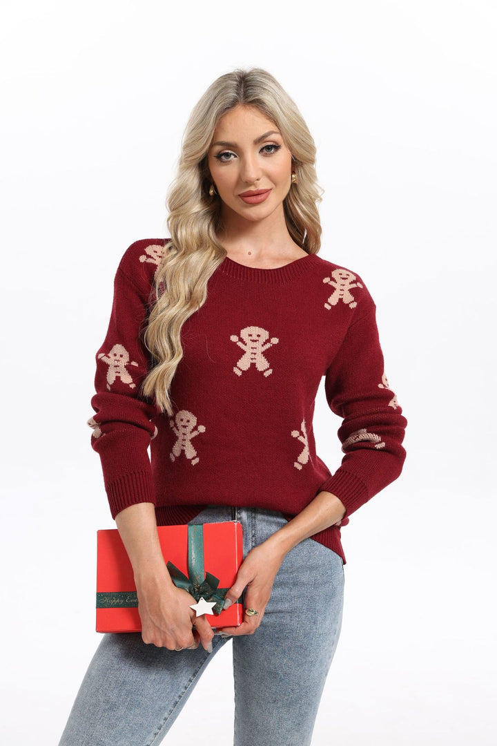 Pull en tricot féminin avec motif de pain d'épice festif et coupe ample Chic & Stil