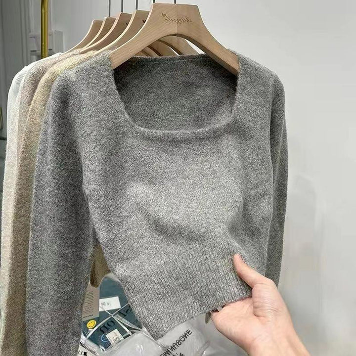 Casual sweater for women with square neckline and fine texture Lune London
