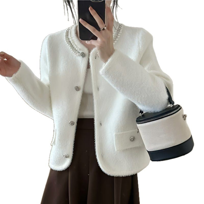 Femmes Cardigan Épais avec Perles Décoratives Chic & Stil