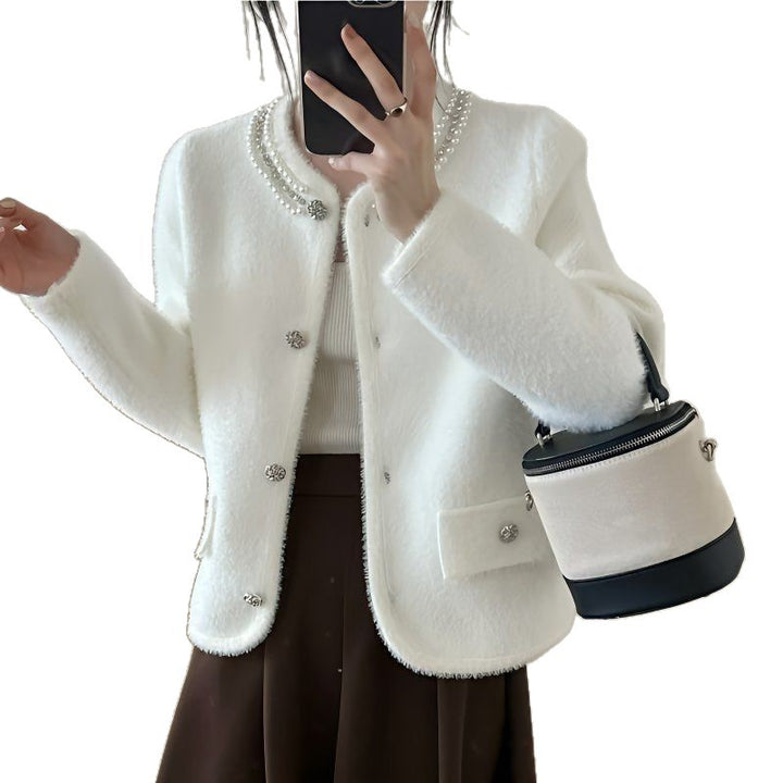 Femmes Cardigan Épais avec Perles Décoratives Chic & Stil