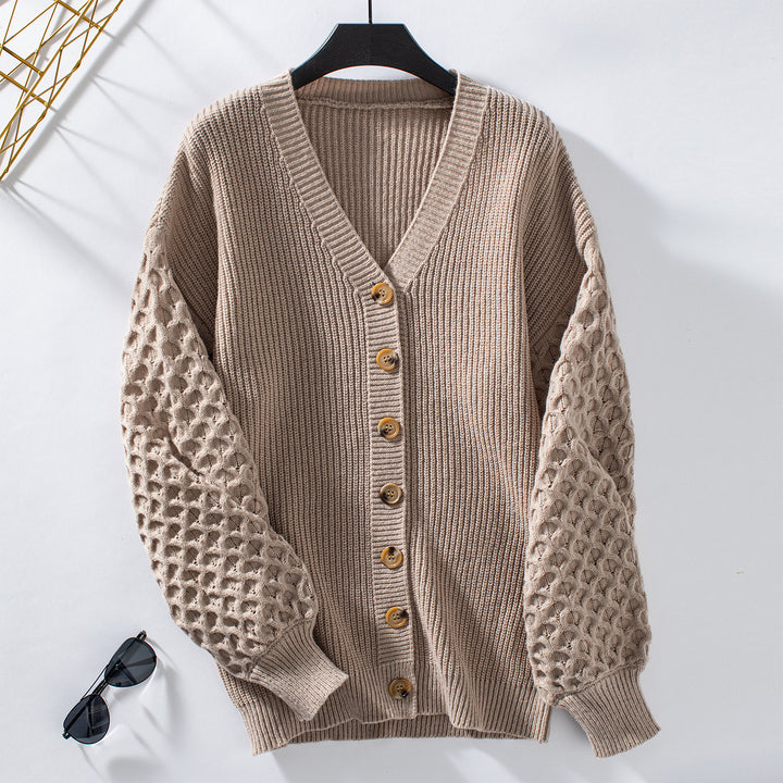 Knit jacket for women with textured sleeves and button details Lune London