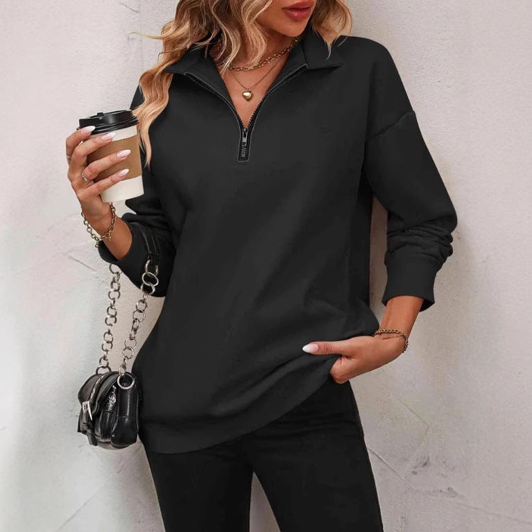 Casual turtleneck sweater for women with half-zip Lune London