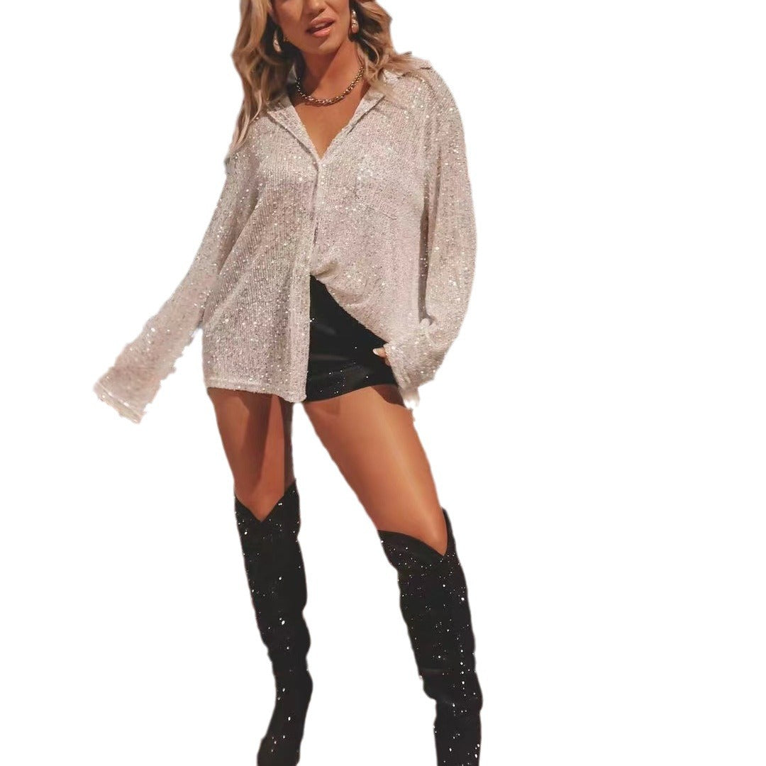 Women's Glittering Oversized Blouse with Casual Cut Lune London