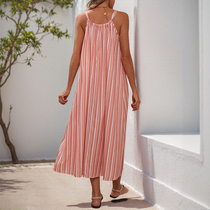 Lune London Women's Striped Maxi Summer Dress with Adjustable Drawstring