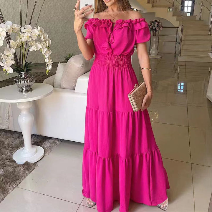 Women’s maxi dress with off-shoulder design and voluminous ruffles Lune London