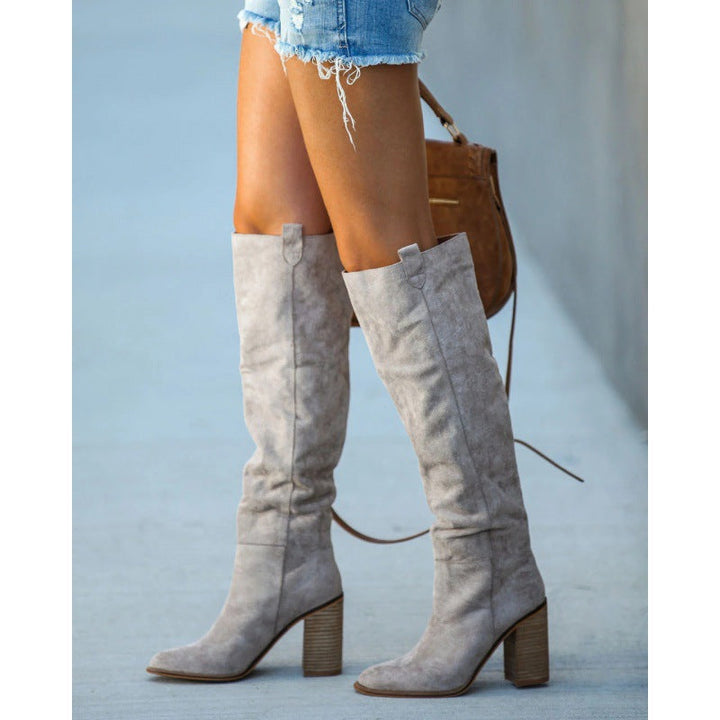 Lune London | Over-the-knee boots - Suede look - Slip-on - Block heel - Pointed square toe