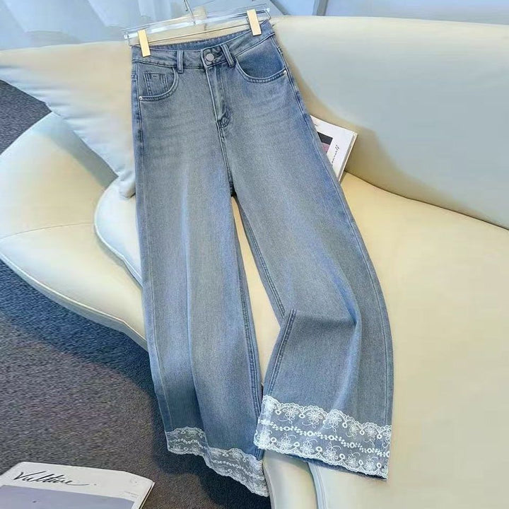 Jeans pour femmes à coupe large avec délicate dentelle Chic & Stil