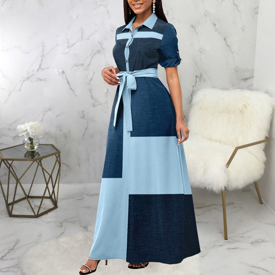 Elegant maxi dress with buttons for women with a fitted belt Lune London