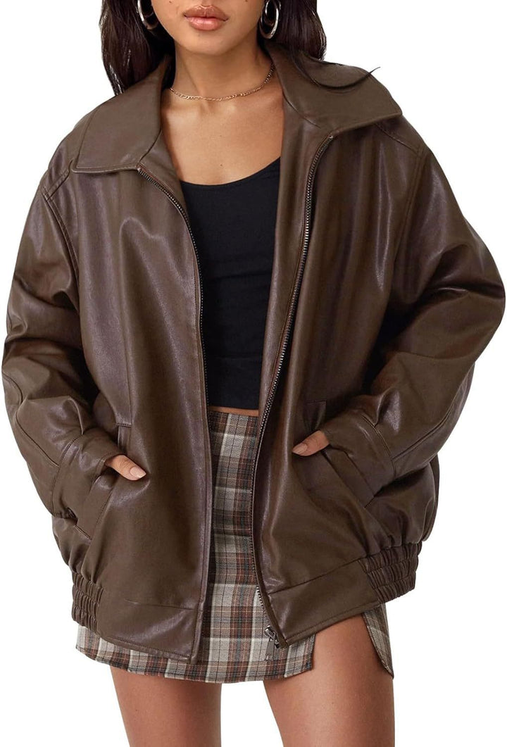 Ladies elegant casual leather coat Lune London