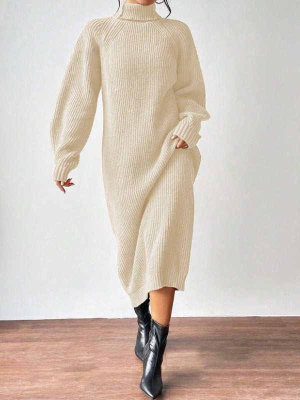Women's Knitted Dress with High Collar and Wide Sleeves Lune London