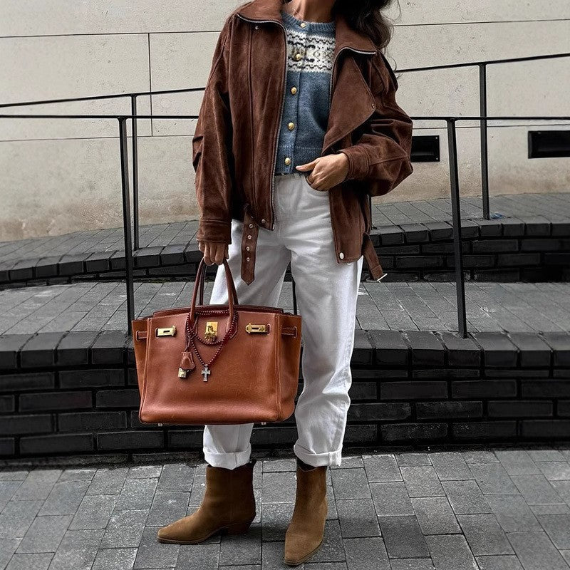 Suede jacket for women with asymmetric zipper Lune London
