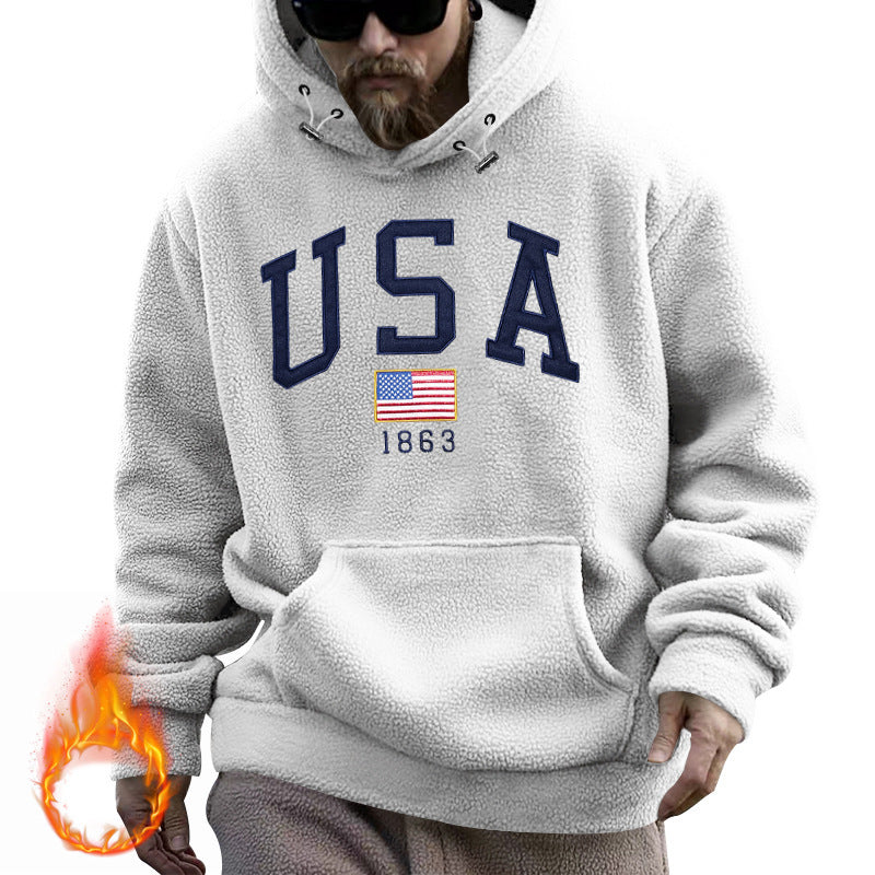 Men's hoodie with USA print and comfortable kangaroo pocket Lune London