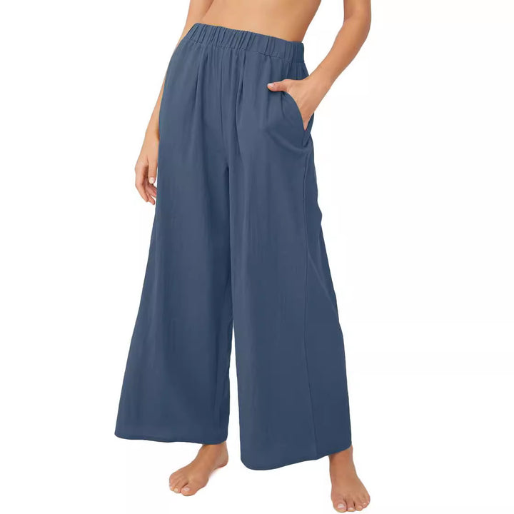 Wide palazzo pants for women with elastic waistband and side pockets Lune London