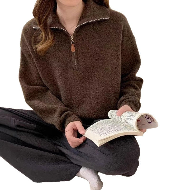 Pull féminin à col montant et fermeture éclair