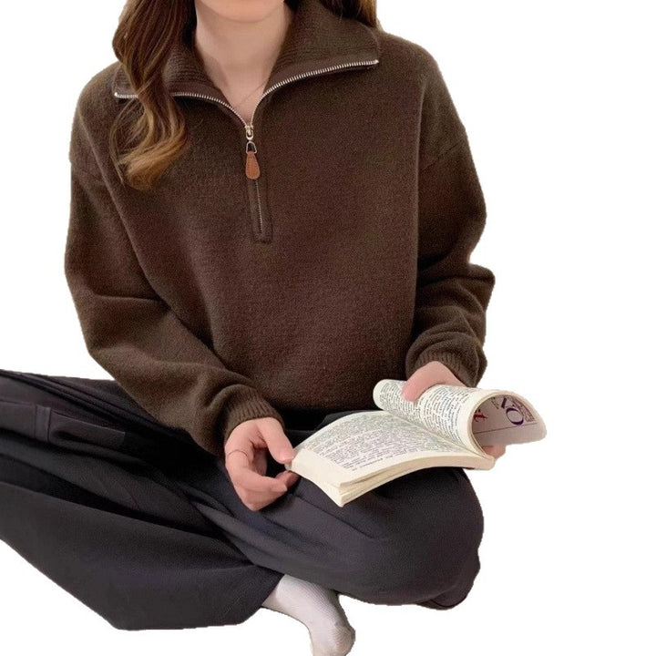Pull féminin à col montant et fermeture éclair