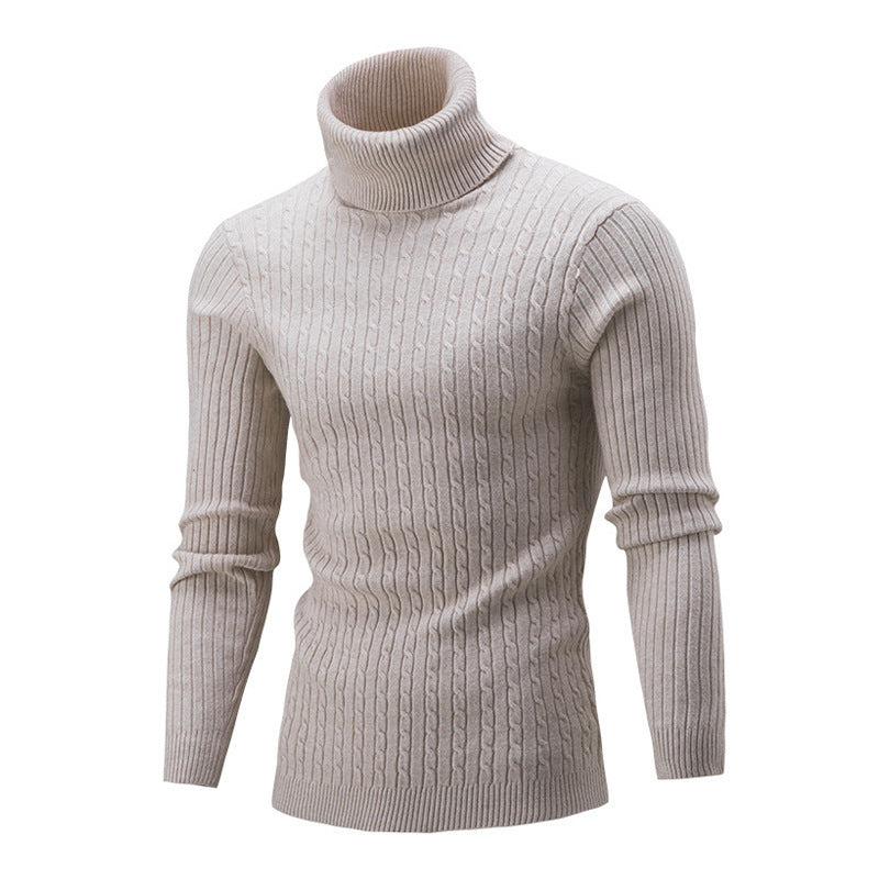 Knitted sweater for men in portrait format with high collar and textured pattern Lune London