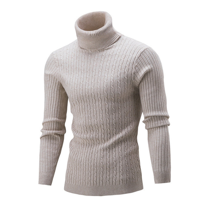 Knitted sweater for men in portrait format with high collar and textured pattern Lune London