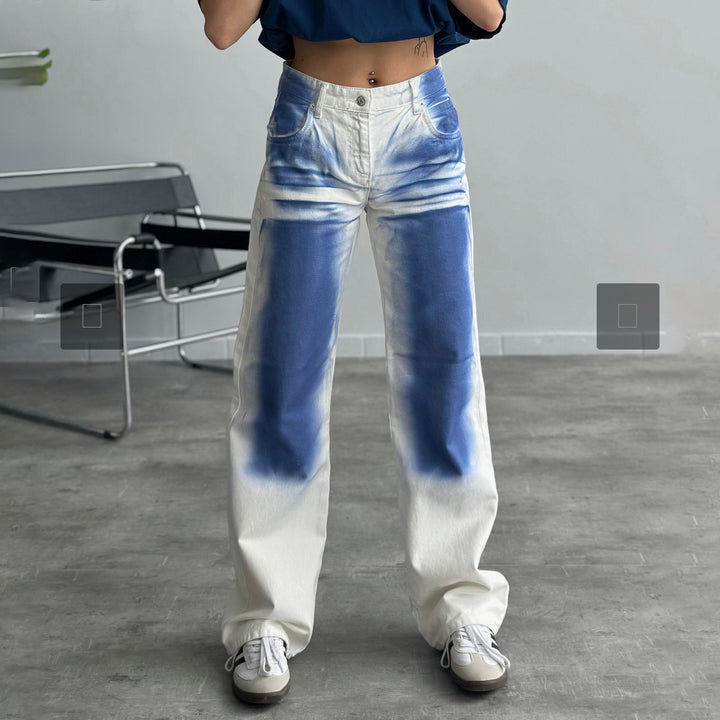 Baggy jeans for ladies with a unique batik design Lune London
