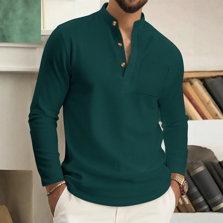 Long sleeve shirt for men with modern high collar and practical chest pocket Lune London