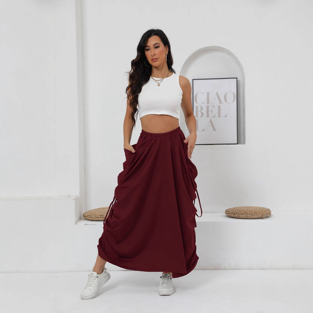 Maxi skirt for women with side gathers and practical pockets Lune London