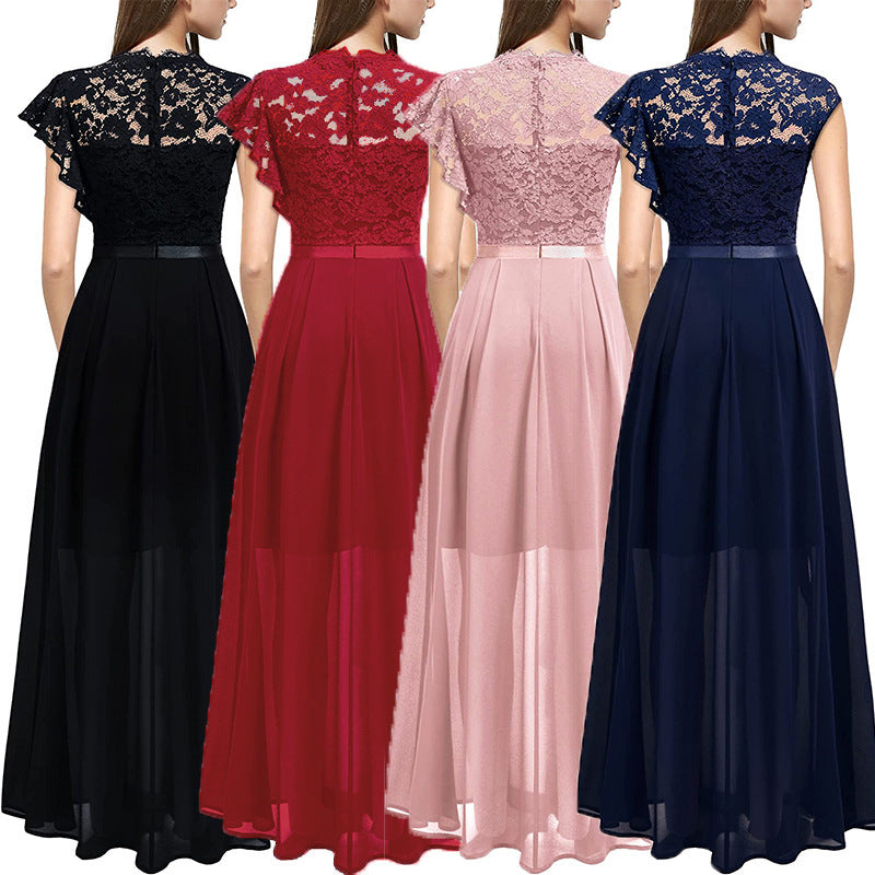 Ladies Elegant Evening Dress in Lace and Chiffon Lune London