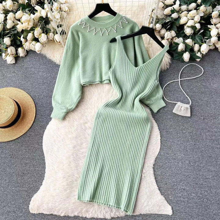 Women’s knitted dress with V-neckline and luxurious details Lune London