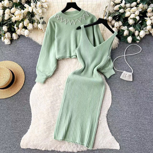 Women’s knitted dress with V-neckline and luxurious details Lune London