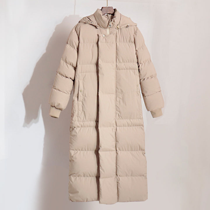 Ladies Long Down Jacket with Hood and Practical Zipper Lune London
