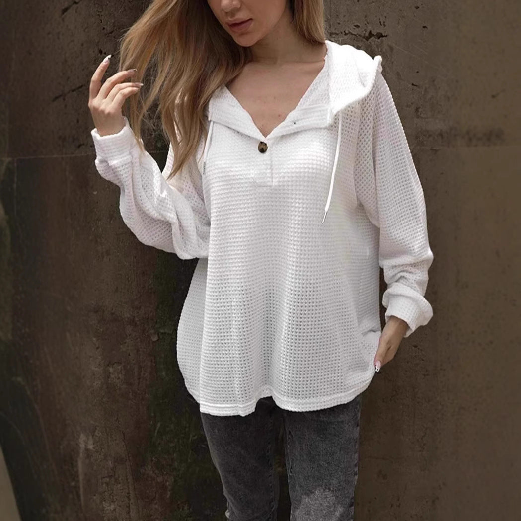 Casual hoodie for women with textured design and button details Lune London