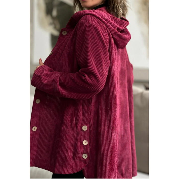 Ladies Cozy Corduroy Jacket with Hood and Button Closure Lune London