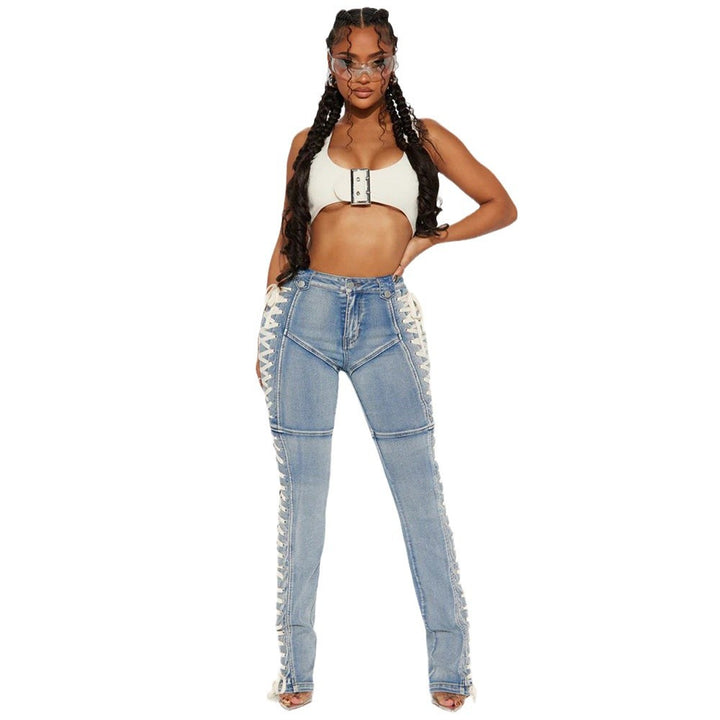 Women’s bootcut jeans with decorative lace-up details Lune London
