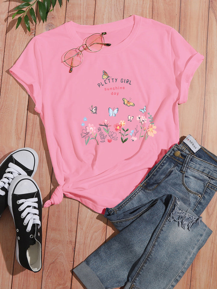 T-shirt pour femmes avec imprimé floral ludique et imprimé élégant Chic & Stil