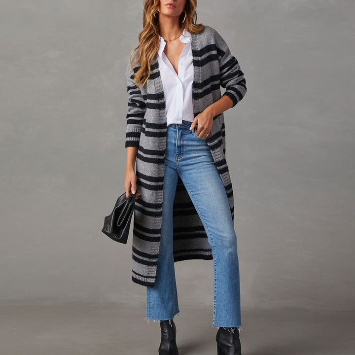 Dame long cardigan à motifs rayés Chic & Stil