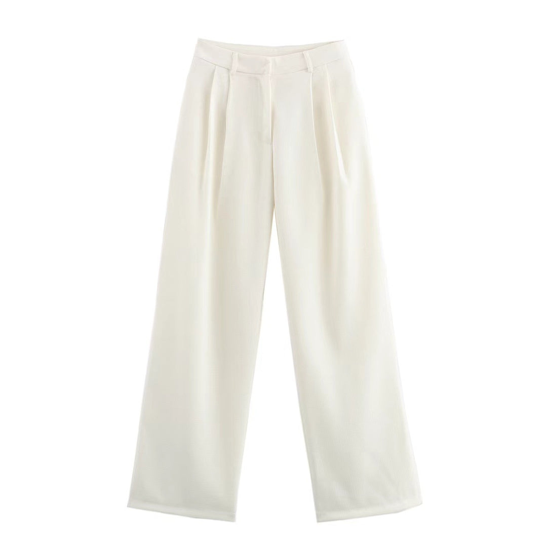 Wide palazzo pants for women with an elegant pleat treatment at the waist Lune London