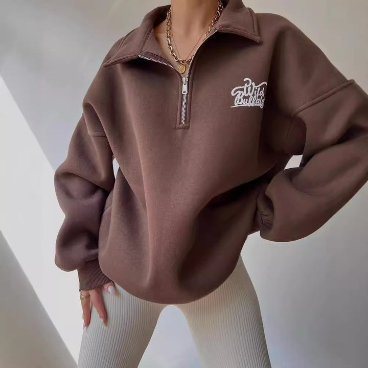 Hooded sweatshirt for women with high collar and zipper Lune London