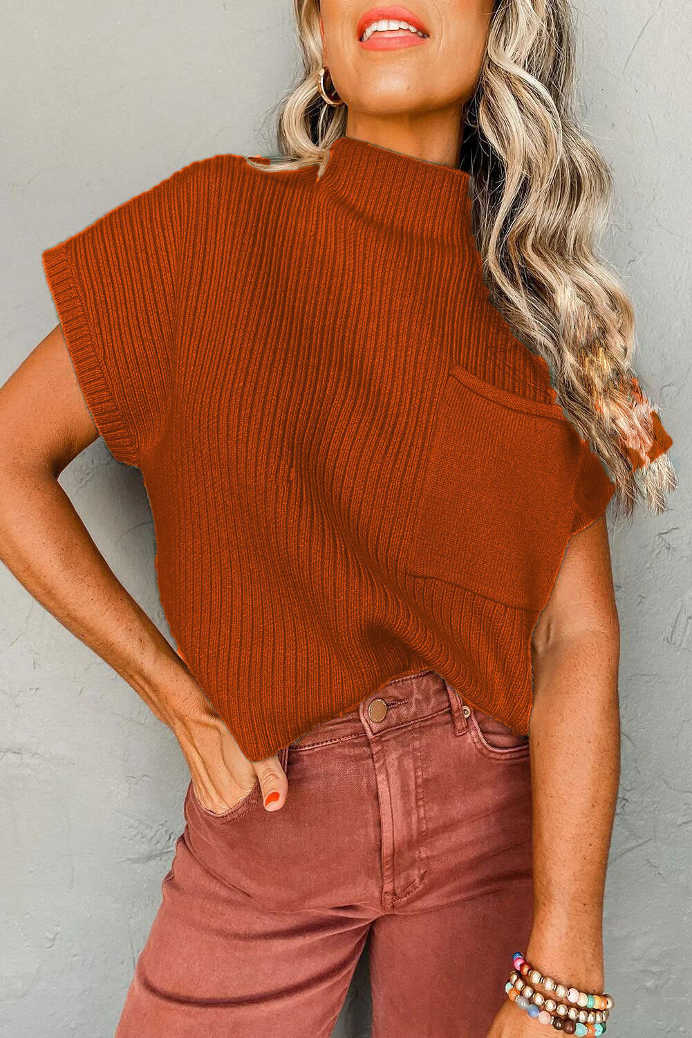 Women's casual short-sleeve sweater with high collar and patch pocket Lune London