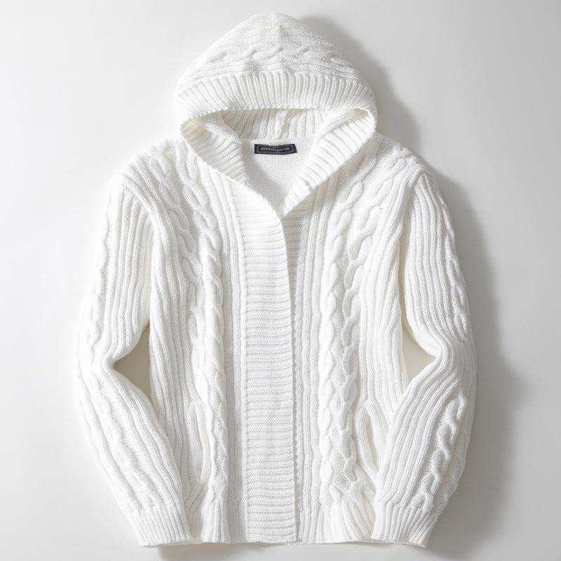 Men's knit jacket with large collar and cable pattern Lune London