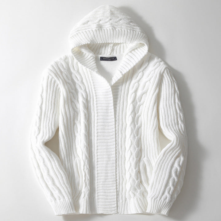 Men's knit jacket with large collar and cable pattern Lune London