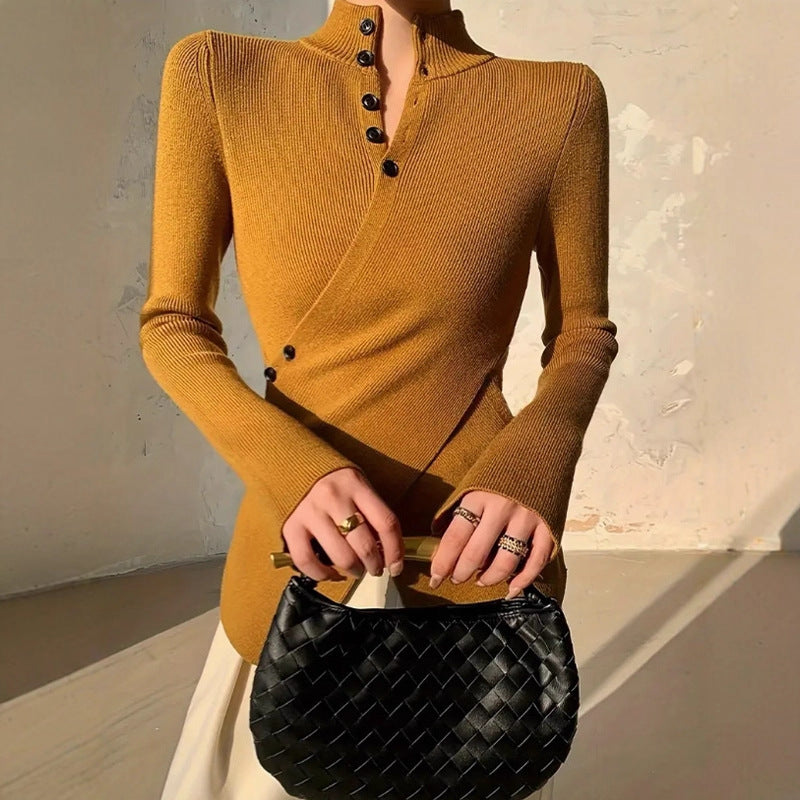 Femme Chic Tricot Haut avec Détails de Bouton Polyvalents Chic & Stil