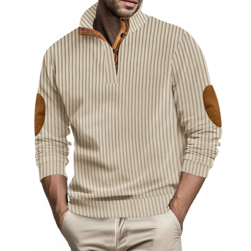 Elegant knit sweater for men with lapel collar and leather appliques Lune London