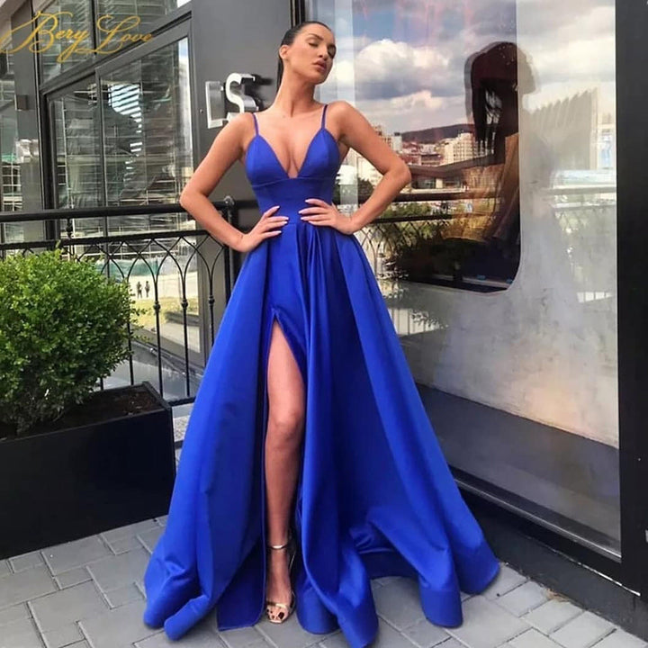 Women's Evening Dress with Exciting Slit and Elegant V-Neck Lune London