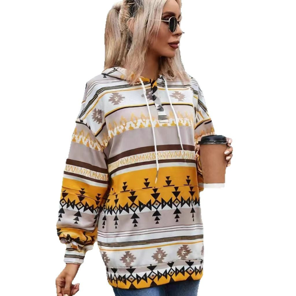 Hooded sweatshirt for women with a creative color pattern and practical buttons Lune London