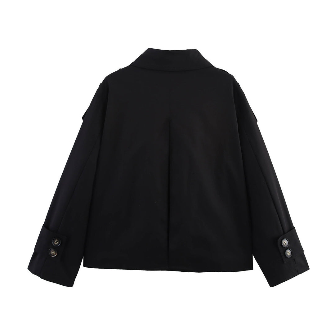 Trendy women's transition jacket with double-breasted buttons and practical pockets Lune London