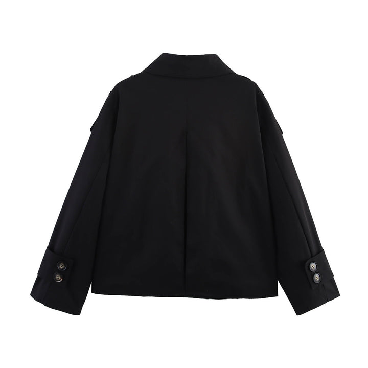 Trendy women's transition jacket with double-breasted buttons and practical pockets Lune London